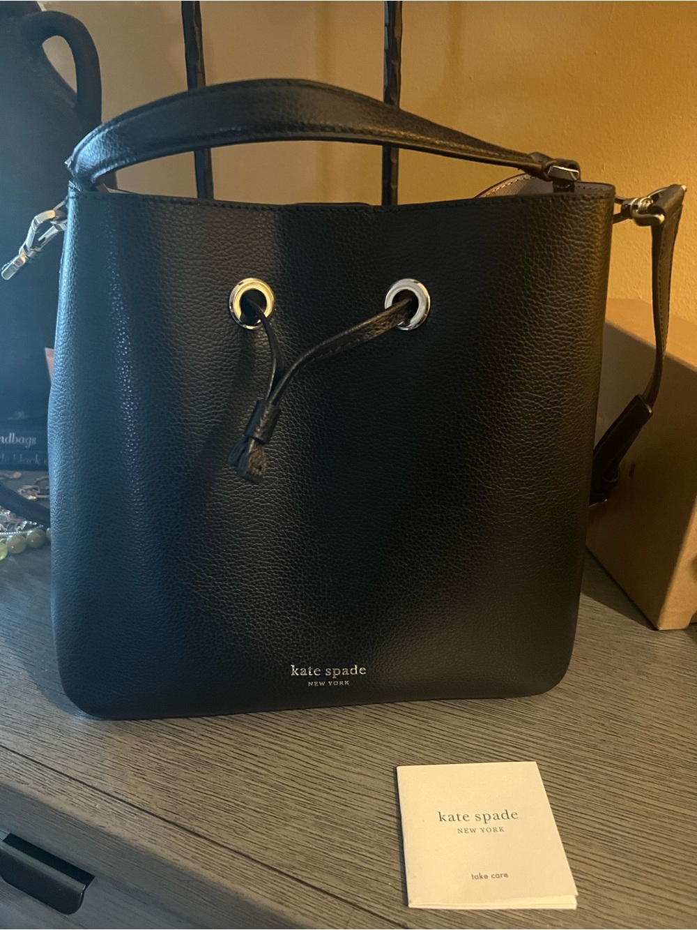 kate spade Black Pebbled Leather Drawstring Shoulder Bag